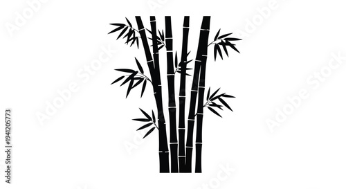 Minimalist silhouette of several bamboo stalks against a white background