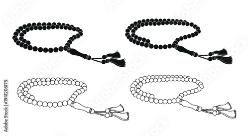Four depictions of prayer beads some dark and some light