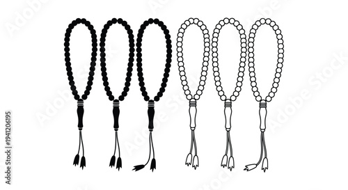 Four islamic prayer beads or misbaha in black and white styles