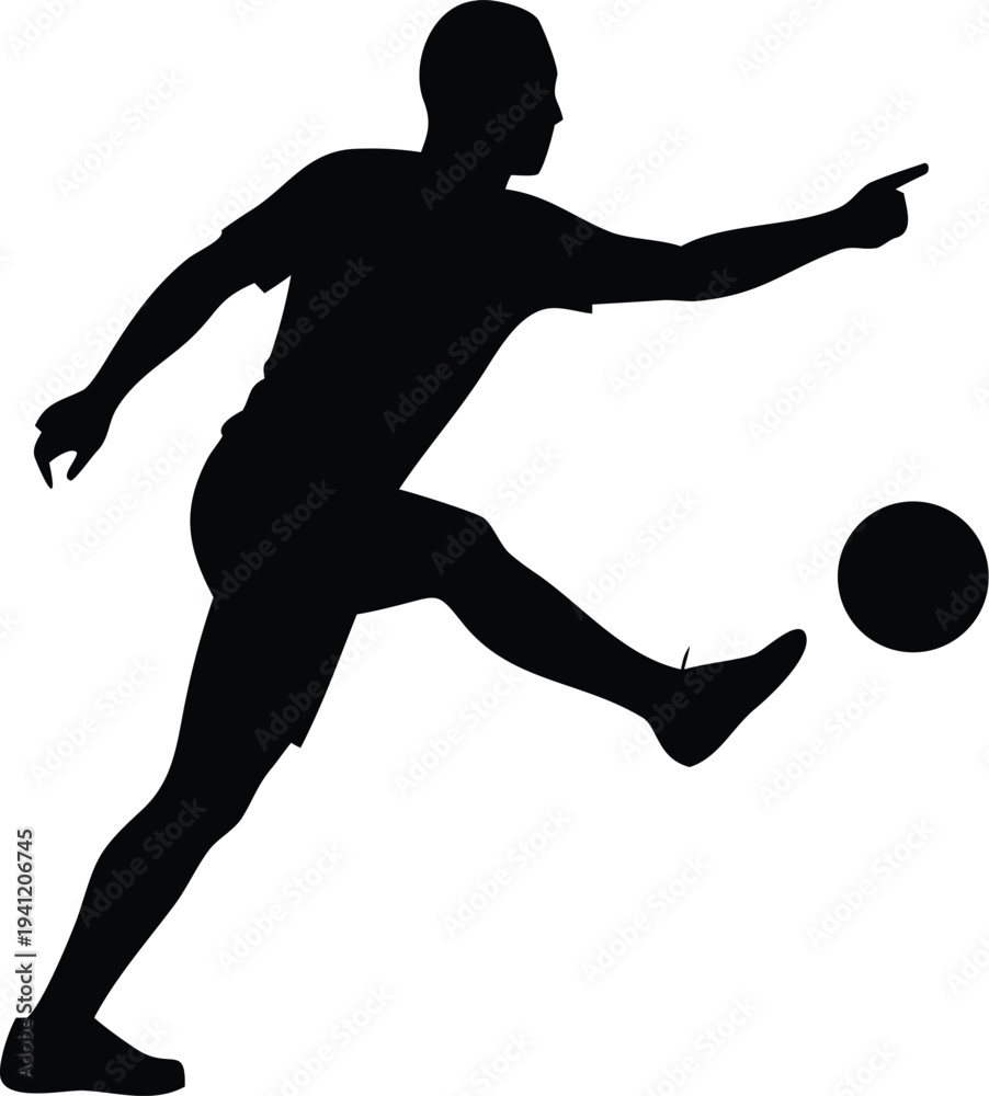 Obraz premium Silhouette of Soccer Player Kicking Ball in Dynamic Action Pose, Isolated on White Background - Sports Concept