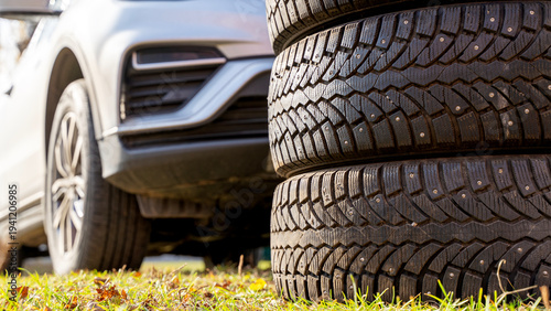 Winter tires for a car before changing from seasonal to summer tires
