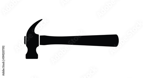 A simple black silhouette of a claw hammer on a white background