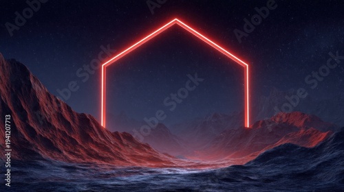 Neon geometric frame landscape illustration