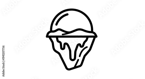 Minimalist black outline icon of a melting ice cream scoop with dripping details
