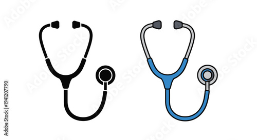 Two stethoscopes one monochrome and one colored displayed side by side