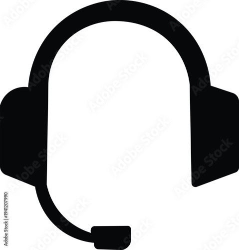 Customer Support Headset Silhouette Icon.
