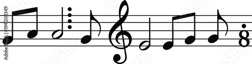 Musical staff illustration with treble clef, notes, rests, sheet music reading, music theory education vector art concept – flavector