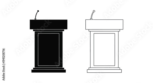 Two podium outlines one black one white displaying a speaking platform