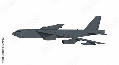 A large gray military bomber aircraft flies through the sky