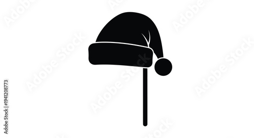 A simple black silhouette of a santa hat with a pom pom