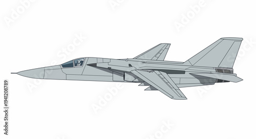 A sleek gray fighter jet soars through a clear blue sky with wings spread.