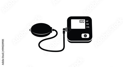 Digital blood pressure monitor icon in black and white style