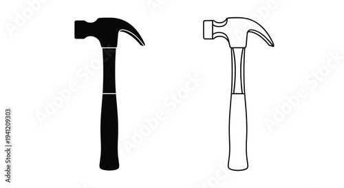 Two hammer illustrations one solid black one outlined in white