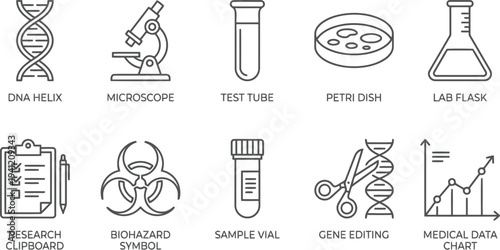 Medical and Laboratory Icons Set, Science Symbols, Research Elements