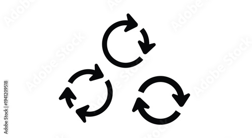 Three black circular arrows forming a recycling or process loop
