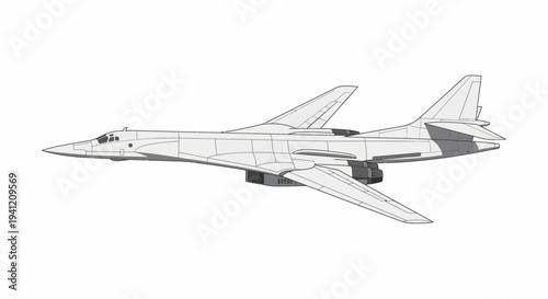 A large military jet airplane flies through clear sky