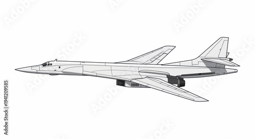 A detailed side-view illustration of an airplane flying through the sky, showcasing its sleek design and aerodynamic features.