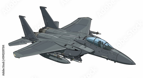 Military fighter jet flying with missiles and cockpit visible in aerial combat maneuver