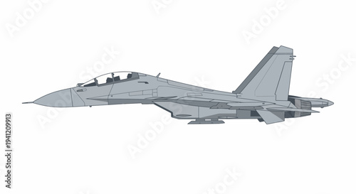 A gray fighter jet flies through a clear sky with its engines on.