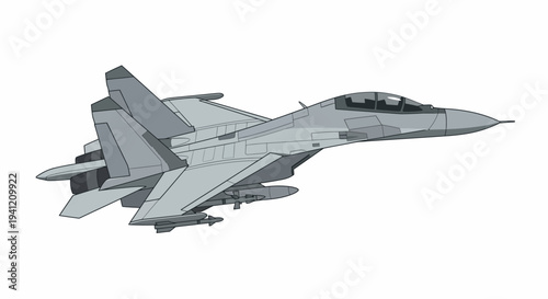 Military Aircraft Illustration Featuring Fighter Jet in Flight Viewed from Side