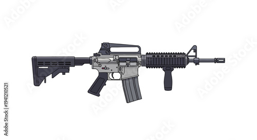 Modern assault rifle with tactical accessories viewed from the side on a clean background