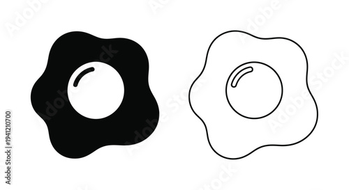 Black and white illustration depicting two fried eggs with distinct styles