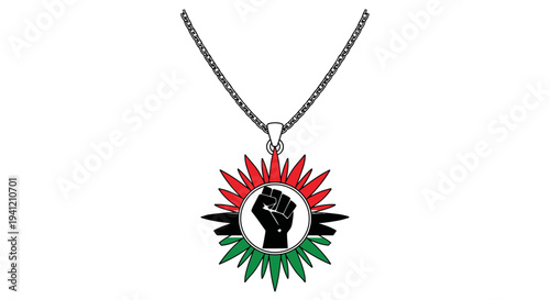 Striking pendant necklace showcasing a powerful raised fist symbol with vibrant Pan-African