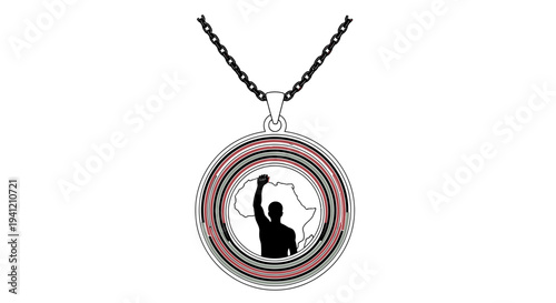Vibrant cultural empowerment medallion featuring stylized Africa map and powerful raised fist emblem