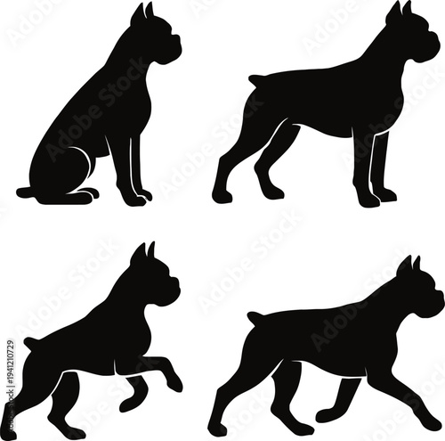 Boxer dog silhouettes set