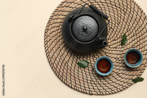 Bowls and teapot of hot tea...