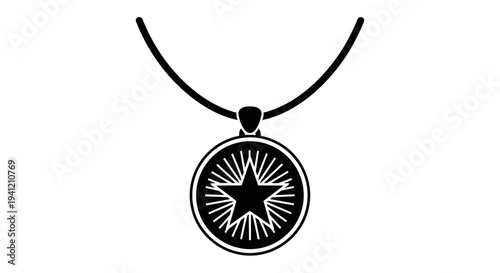 Elegant black silhouette of a radiant star pendant necklace, a timeless charm accessory design