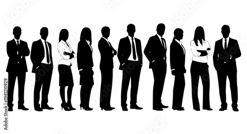 Businesspeople silhouetted group standing in formal attire and confident poses featuring silhouettes, professional,