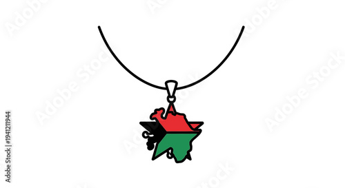Stylized necklace pendant with vibrant colors representing heritage and identity. A unique graphic