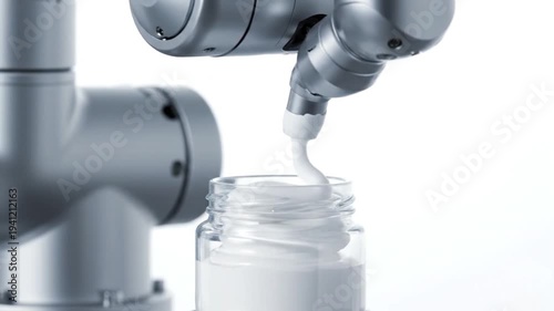 Robotic Arm Filling Cosmetic Container with Cream.