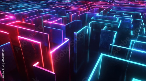 Neon maze rendered on transparent background