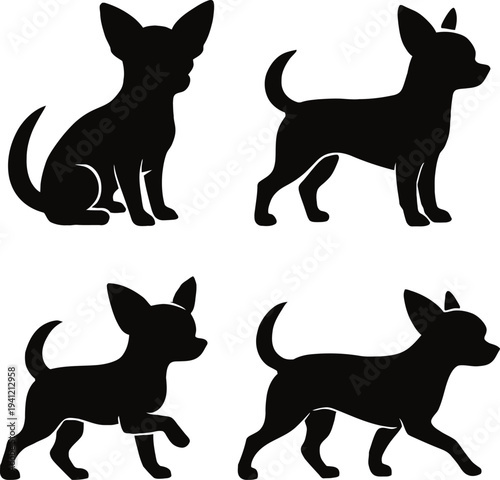 Chihuahua dog silhouettes set
