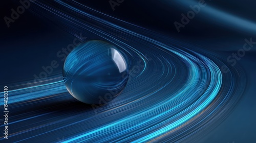 Abstract glass sphere with blue light trails