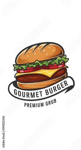 Gourmet burger logo with cheese lettuce.
