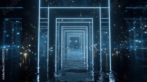 Neon tunnel perspective digital art