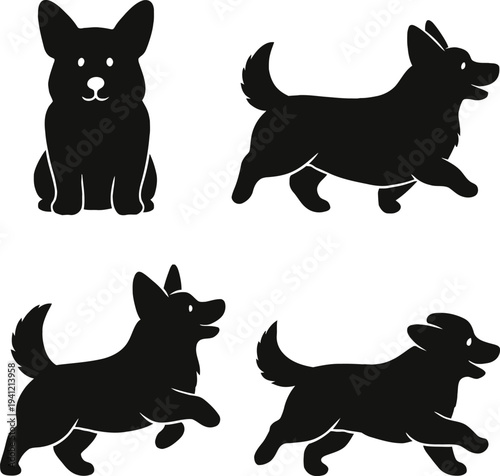 Corgi dog silhouettes set
