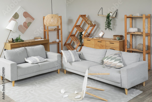 Interior of messy living ro...