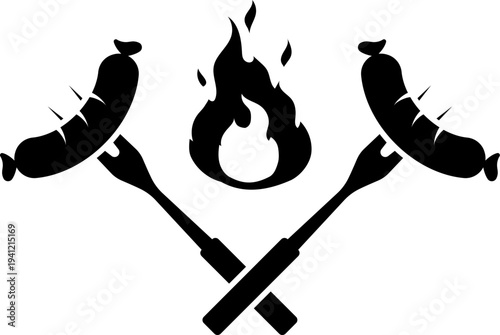 Crossed forks with a sausage and fire icon.