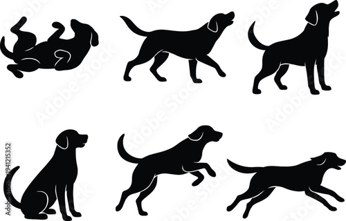  Labrador Retriever dog silhouettes set
