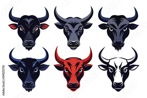 Set Of Bull Head Mascot Logo Vector Illustration
