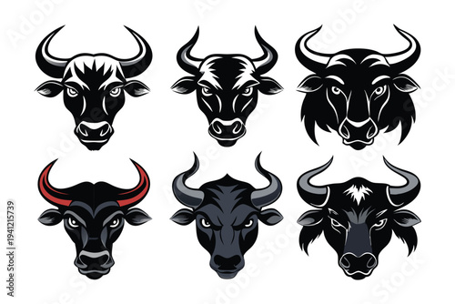 Set Of Bull Head Mascot Logo Vector Illustration