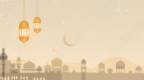 vector illustration of an old mosque islamic ramadan background