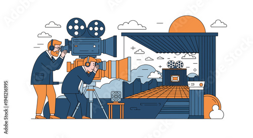 Film Director Cameraman Filmmaking Studio Scene.