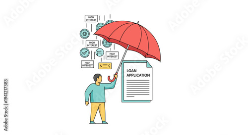 Man holding red umbrella and document.