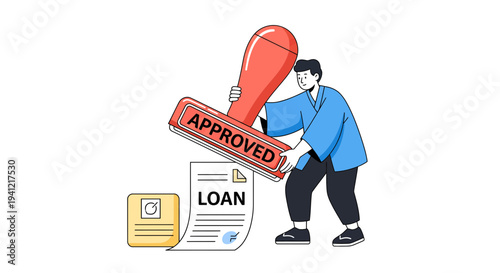 Man Stamping Approved Loan Document.
