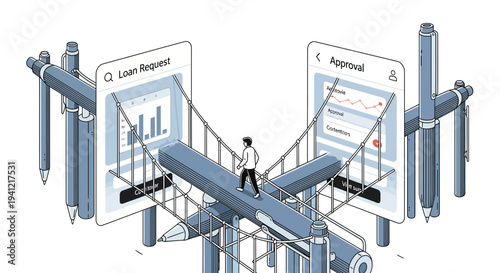 Man Standing on Mobile Phone UI Screen.